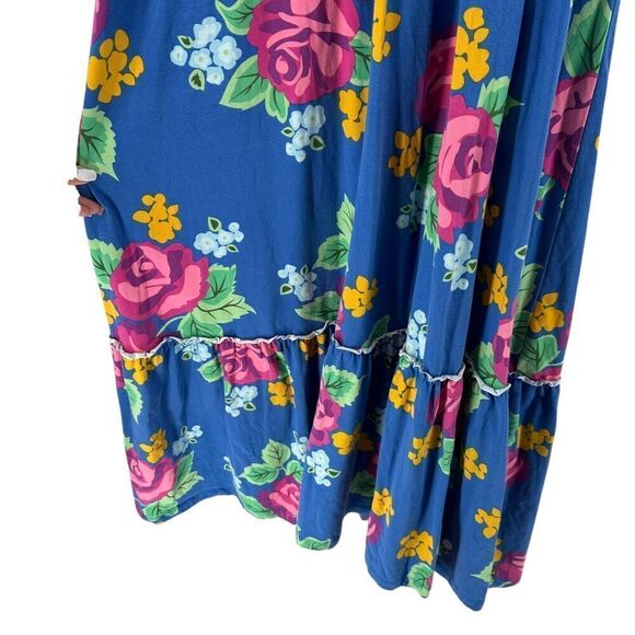 Matilda Jane Maxi Dress Size M Blue Floral V Neck Ruffle Stretchy Jersey Knit - Picture 4 of 11
